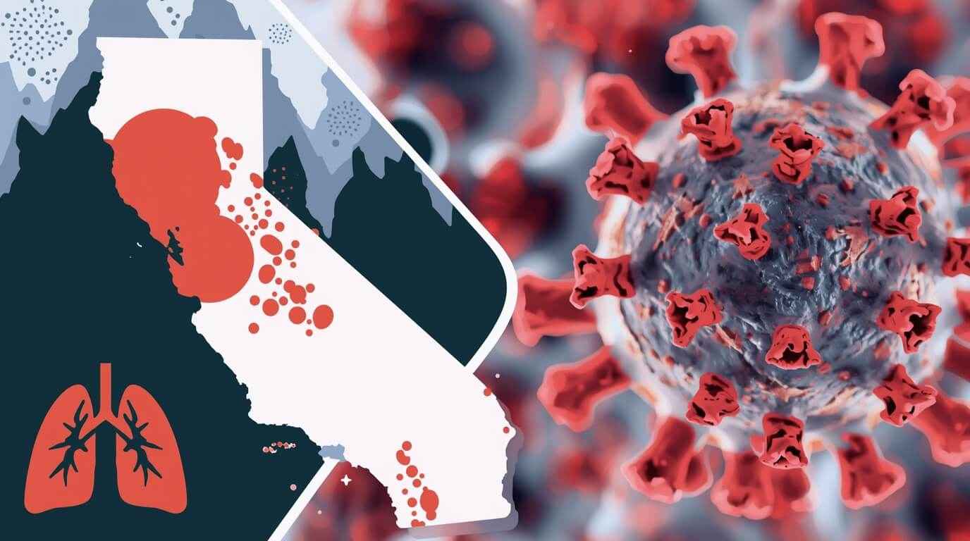 A banner image for a guide on valley fever in California 2025, showing risk zones.