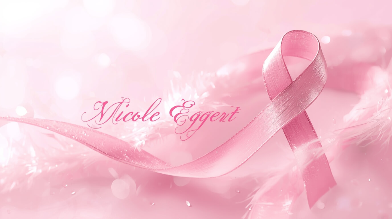 A pink ribbon, the universal symbol for breast cancer awareness, representing hope and support for Nicole Eggert and others