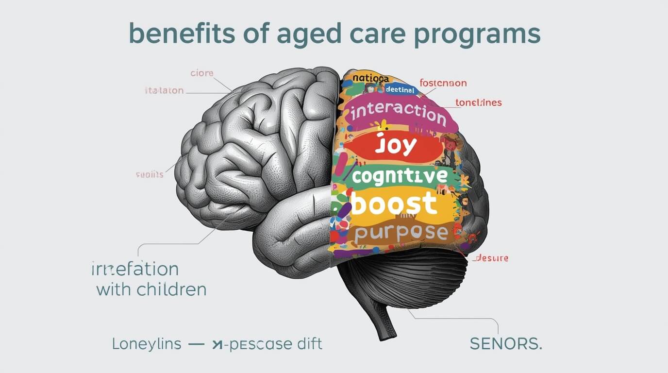 Infographic illustrating the cognitive and emotional benefits for seniors in intergenerational aged care programs