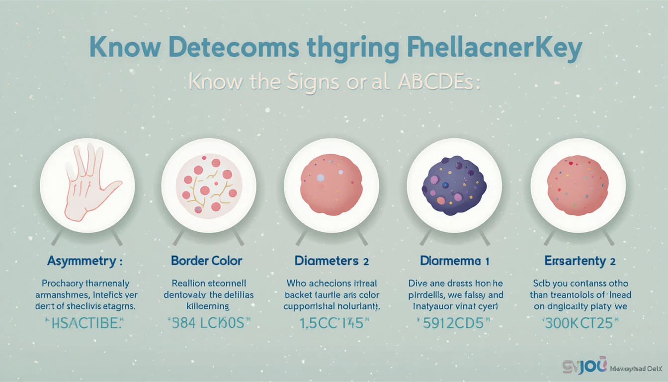Infographic showing the ABCDEs for checking moles for signs of melanoma skin cancer