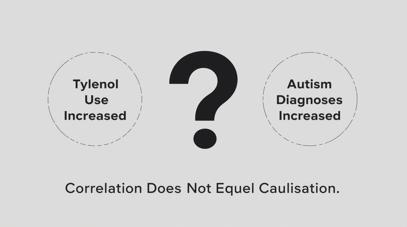 A graphic explaining the correlation, not causation, behind the Tylenol and autism discussion