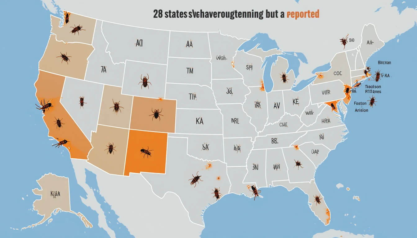 A map of the United States showing states with confirmed kissing bug populations, relevant to Chagas disease risk