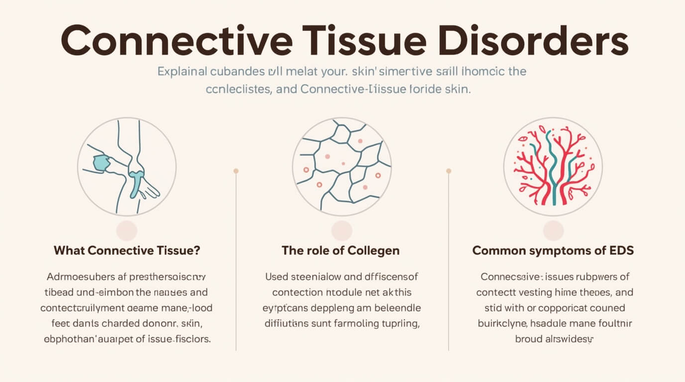 Infographic explaining Ehlers-Danlos Syndromes (EDS) and connective tissue disorders